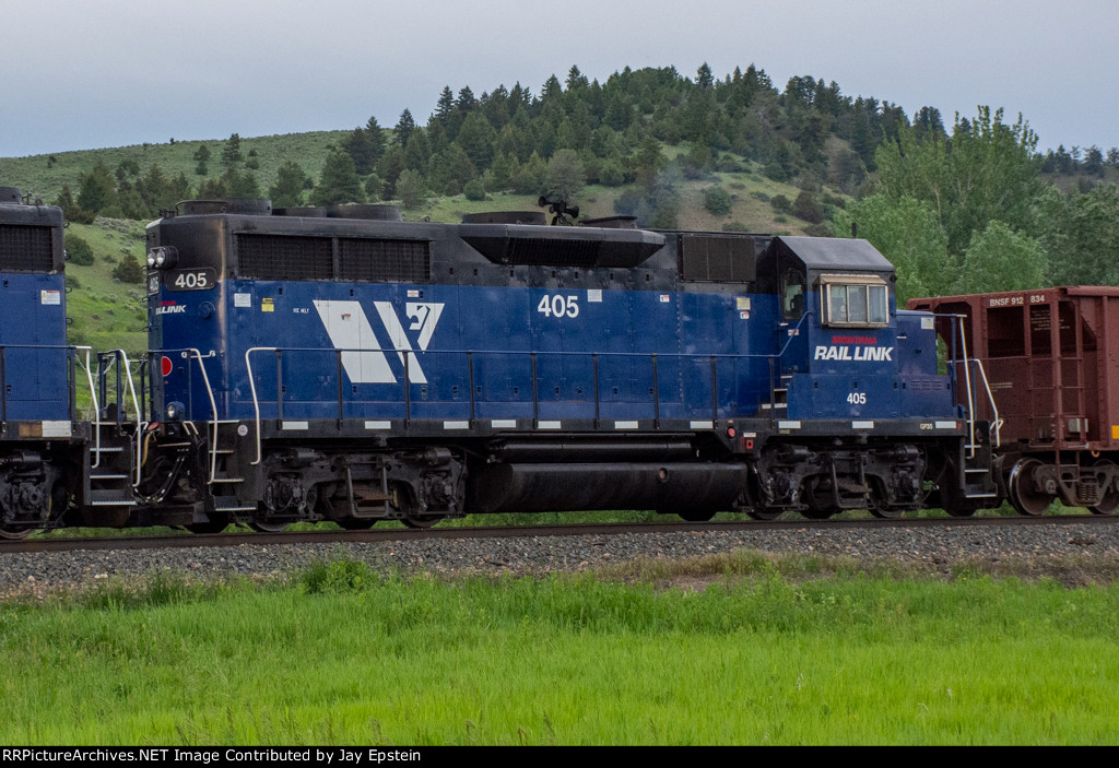 MRL 405 trails on a Westbound Ballast Train 